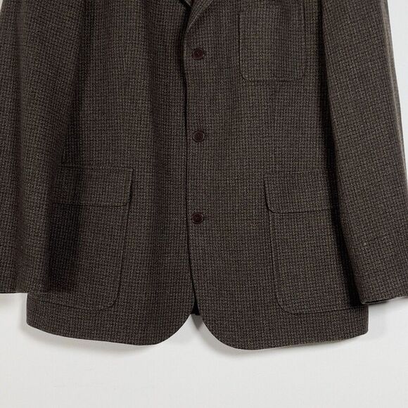 Structure Grid Sport Jacket Mens Sz 46 Brown Wool Blend 3 Button Blazer - Picture 3 of 16